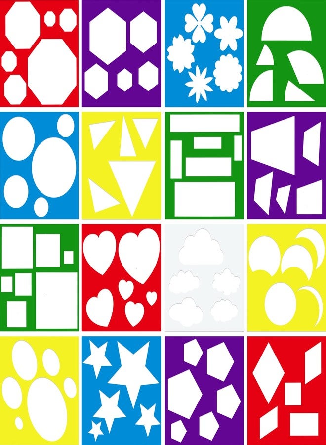 Epakh 16 Pieces Stencils for Kids Geometric Shapes Children Simple Painting Stencils Colorful Drawing Templates Art Painting for Toddlers Preschooler DIY Craft(5.9 x 5.9 Inches,Classic Style) - Image 1